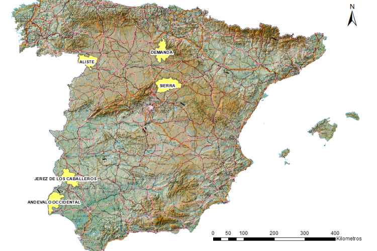 Mapa de zonas donde se han tomado muestras de Jara en otoño para GO ESjara